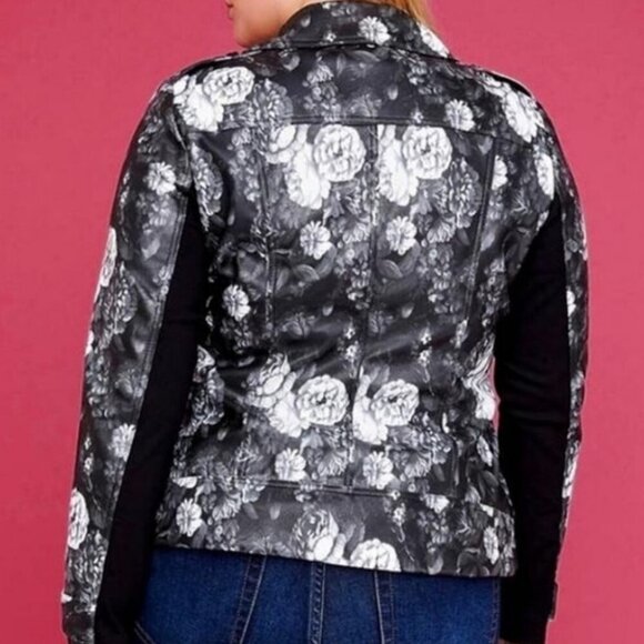 Lane Bryant Black and White Floral Faux Leather Jacket, Size 26/28 - Picture 11 of 11